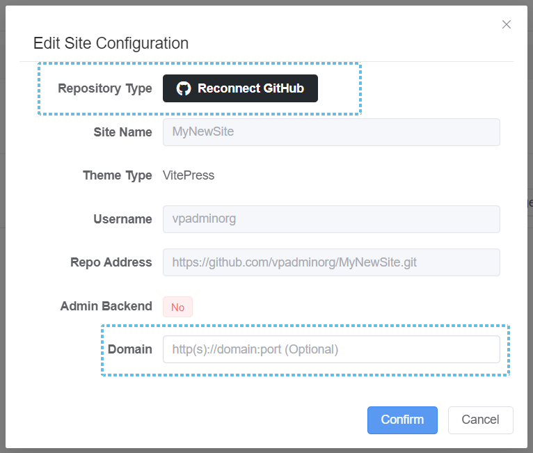 Edit Site Configuration